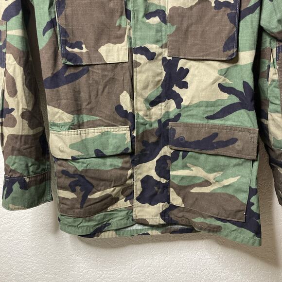 US ARMY Combat Field Jacket Small Long Hot Weather Woodland Camo RipStop Flaws* - Picture 3 of 16